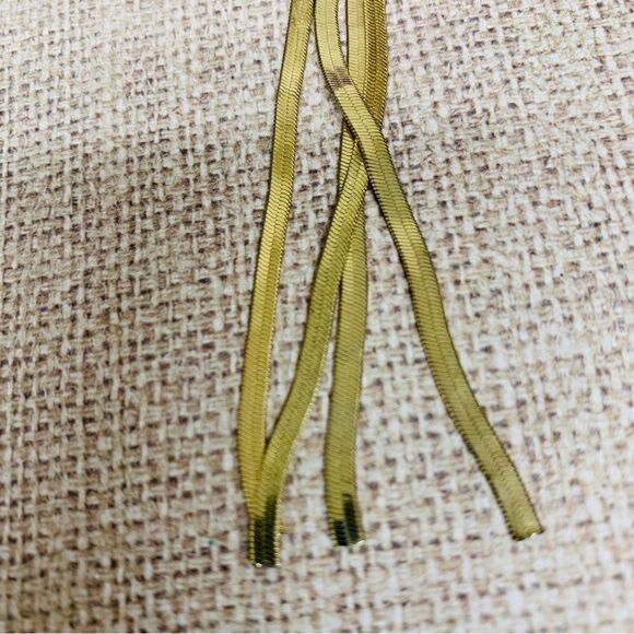 Gold Herringbone Long Tassel Chain Earrings - Picture 2 of 2